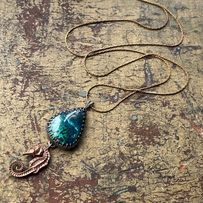 Necklaces Silver Moon Alchemy Chrysocolla and Seahorse Necklace