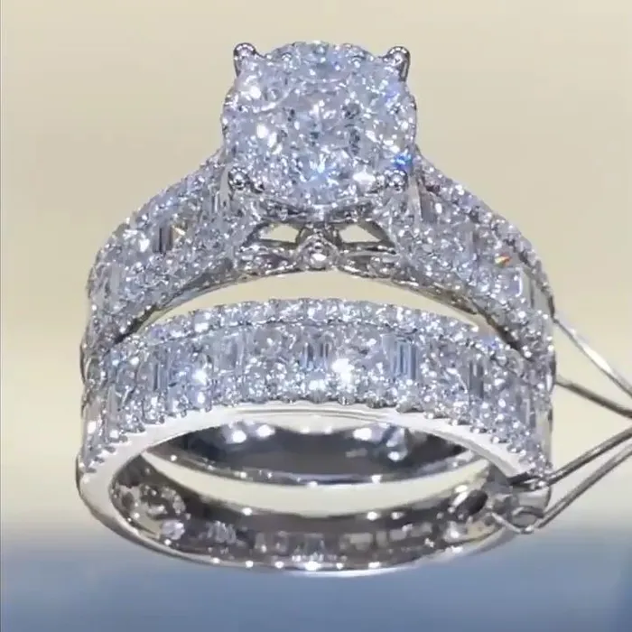 Rings Shineofdiamond Sale Stunning Round Cut Sterling Silver Wedding Bridal Set
