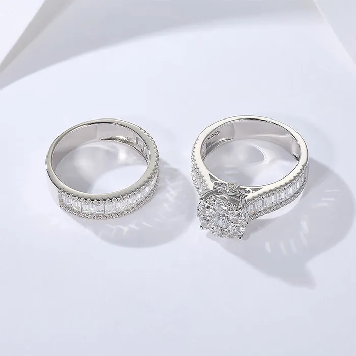 Rings Shineofdiamond Sale Stunning Round Cut Sterling Silver Wedding Bridal Set