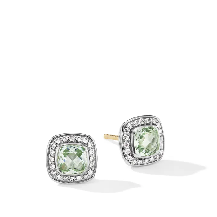 David Yurman Earrings Petite Albion Stud Earrings with Prasiolite and Pav Diamonds