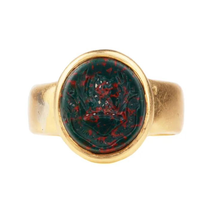 Rings Bell Bird Antiques Victorian Bloodstone Signet Ring