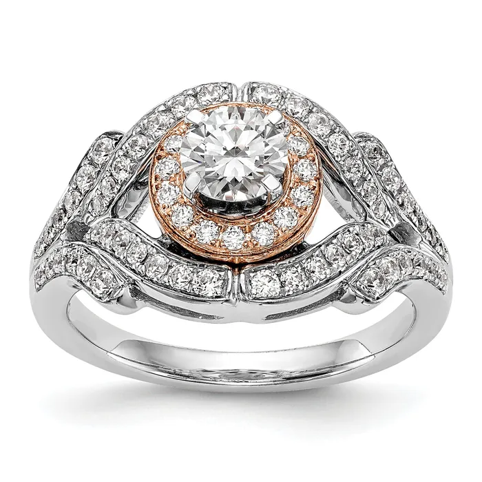 050ct CZ Solid Real 14K Twotone Peg Set Halo Engagement Ring Goldia Rings