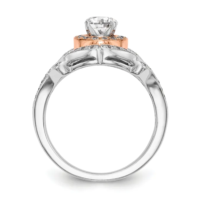 050ct CZ Solid Real 14K Twotone Peg Set Halo Engagement Ring Goldia Rings