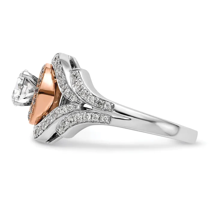 050ct CZ Solid Real 14K Twotone Peg Set Halo Engagement Ring Goldia Rings