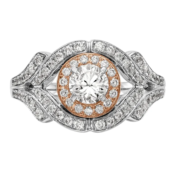 050ct CZ Solid Real 14K Twotone Peg Set Halo Engagement Ring Goldia Rings