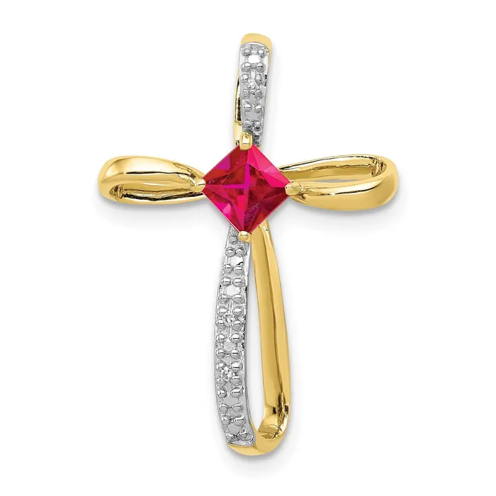 10k Yellow Gold and Rhodium Lab Created Ruby and Real Diamond Cross Pendant Goldia Necklaces 10k Yellow Gold and Rhodium Lab Created Ruby and Real Diamond Cross Pendant Goldia Necklaces