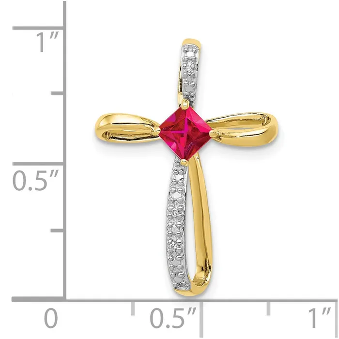 10k Yellow Gold and Rhodium Lab Created Ruby and Real Diamond Cross Pendant Goldia Necklaces
