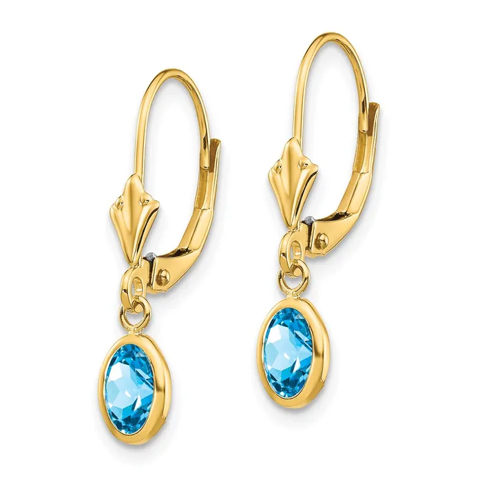 14k 6x4 Oval Bezel DecemberBlue Topaz Leverback Earrings Goldia Earrings
