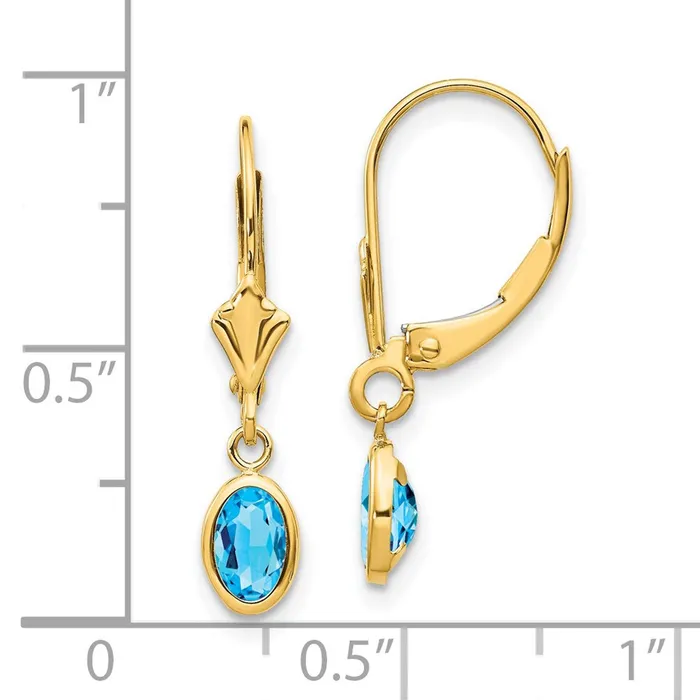 14k 6x4 Oval Bezel DecemberBlue Topaz Leverback Earrings Goldia Earrings