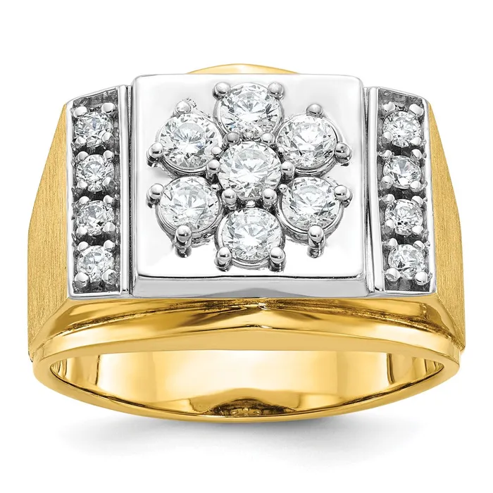 14k Twotone Gold Mens Polished and Satin 1 carat Diamond Complete Ring Goldia Rings