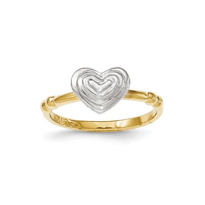 14k TwoTone Gold with White Polished Heart Ring Goldia Rings