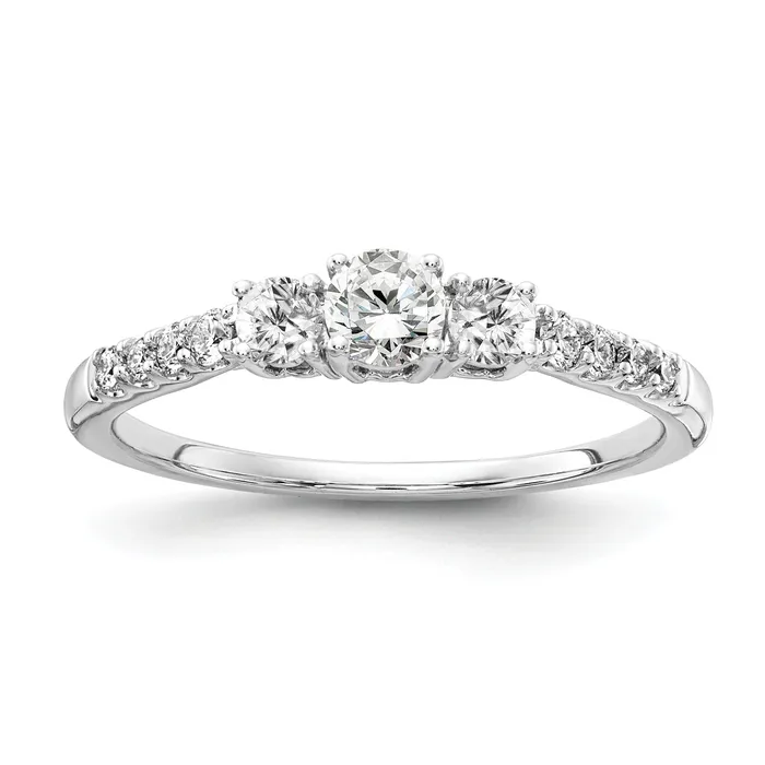14k White Gold 12 Ct Lab Grown Diamond VSSI G Three Stone Engagement Ring Goldia Rings