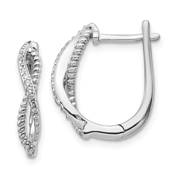 14k White Gold Real Diamond and Twisted Rope Hinged Post Earrings Goldia Earrings 14k White Gold Real Diamond and Twisted Rope Hinged Post Earrings Goldia Earrings