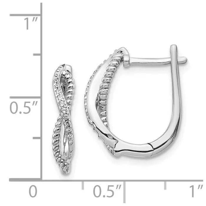 14k White Gold Real Diamond and Twisted Rope Hinged Post Earrings Goldia Earrings