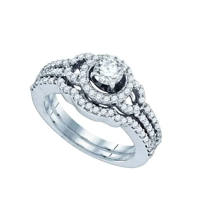 14k White Gold Round Diamond Halo Bridal Wedding Ring Set 1 Cttw gndatlanta Rings