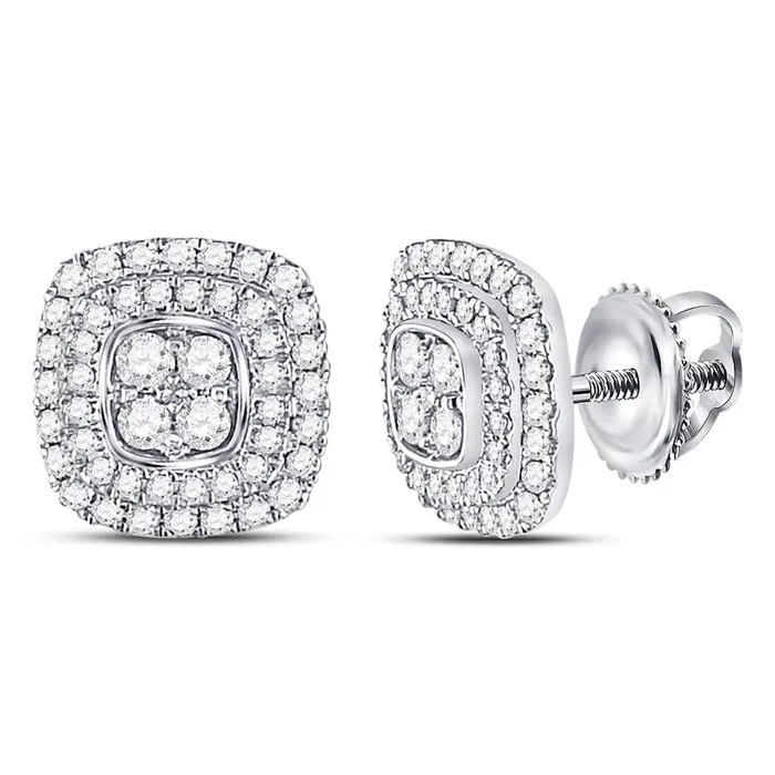 Earrings gndatlanta 14k White Gold Round Diamond Cushion Cluster Earrings 12 Cttw Earrings gndatlanta 14k White Gold Round Diamond Cushion Cluster Earrings 12 Cttw