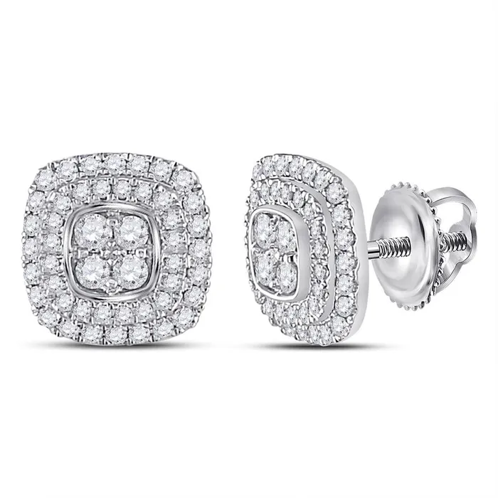Earrings gndatlanta 14k White Gold Round Diamond Cushion Cluster Earrings 12 Cttw