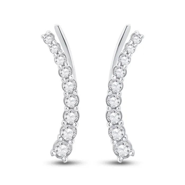 Earrings gndatlanta 14k White Gold Round Diamond Graduated Climber Earrings 12 Cttw Earrings gndatlanta 14k White Gold Round Diamond Graduated Climber Earrings 12 Cttw