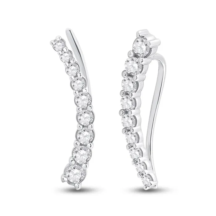 Earrings gndatlanta 14k White Gold Round Diamond Graduated Climber Earrings 12 Cttw