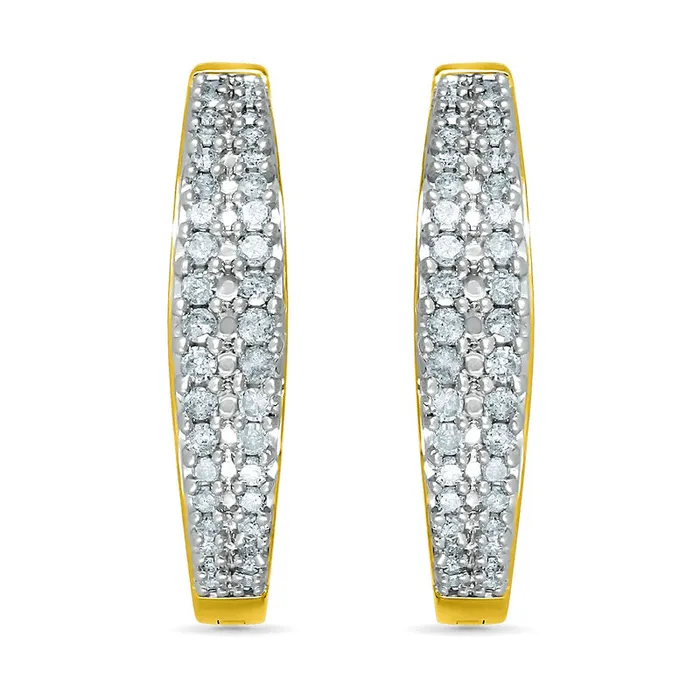 Earrings Goldia 05 CT TW Diamond Double Row Hoop Earrings in 10K Gold