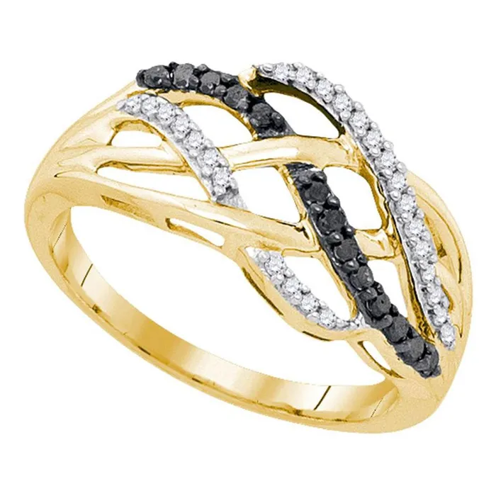 gndatlanta Rings 10k Yellow Gold Round Black Diamond Crossover Strand Band 14 Cttw
