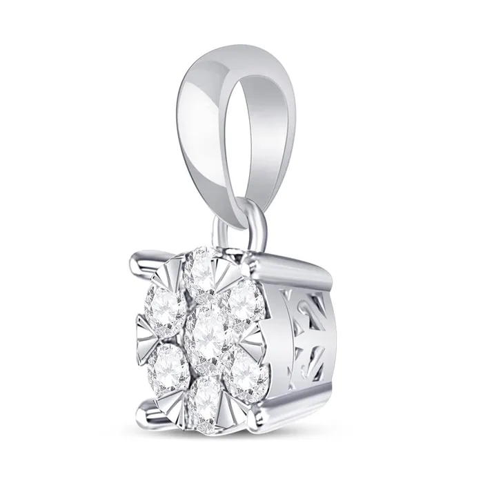 gndatlanta Rings 14k White Gold Round Diamond Flower Cluster Pendant 14 Cttw
