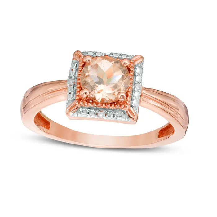 Goldia 60mm Morganite and Natural Diamond Accent Beaded Square Frame Ring in Solid 10K Rose Gold Rings Goldia 60mm Morganite and Natural Diamond Accent Beaded Square Frame Ring in Solid 10K Rose Gold Rings