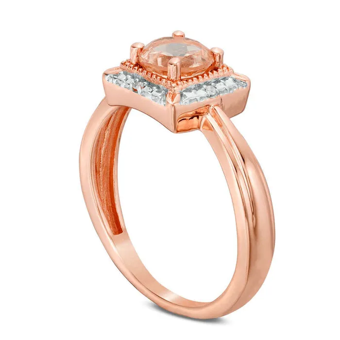 Goldia 60mm Morganite and Natural Diamond Accent Beaded Square Frame Ring in Solid 10K Rose Gold Rings Goldia 60mm Morganite and Natural Diamond Accent Beaded Square Frame Ring in Solid 10K Rose Gold Rings
