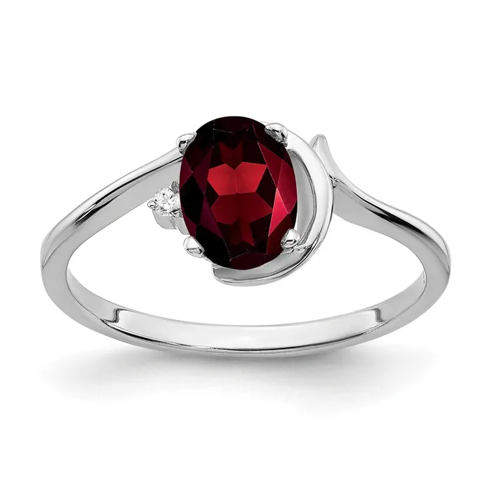 goldiaca Rings 14k White Gold 7x5mm Oval Garnet AAA Real Diamond ring