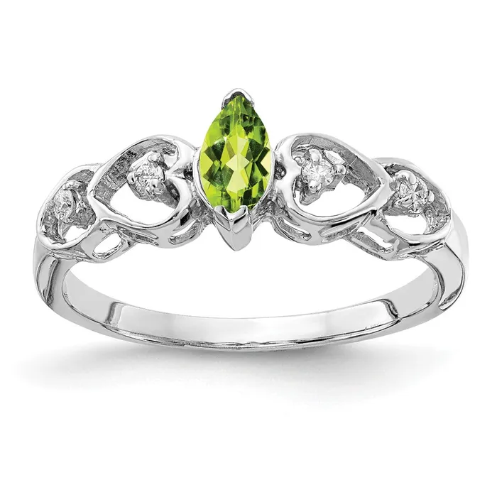 Goldiacom Rings 14k White Gold 6x3mm Marquise Peridot VS Real Diamond ring