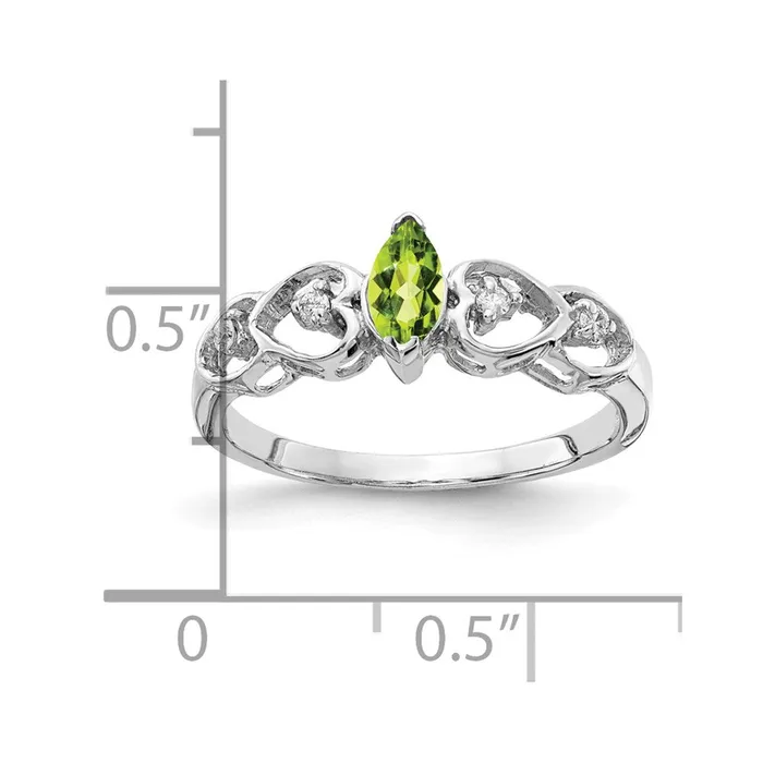 Goldiacom Rings 14k White Gold 6x3mm Marquise Peridot VS Real Diamond ring