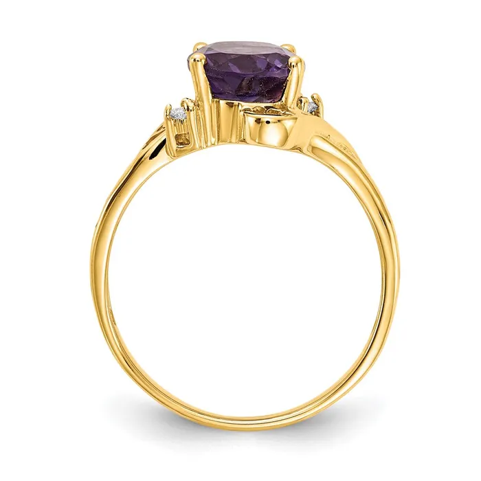 Goldiacom Rings 14K Yellow Gold 9x7mm Oval Amethyst Checker AAA Real Diamond ring