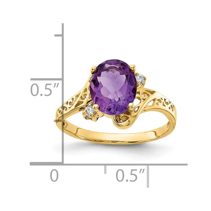 Goldiacom Rings 14K Yellow Gold 9x7mm Oval Amethyst Checker AAA Real Diamond ring