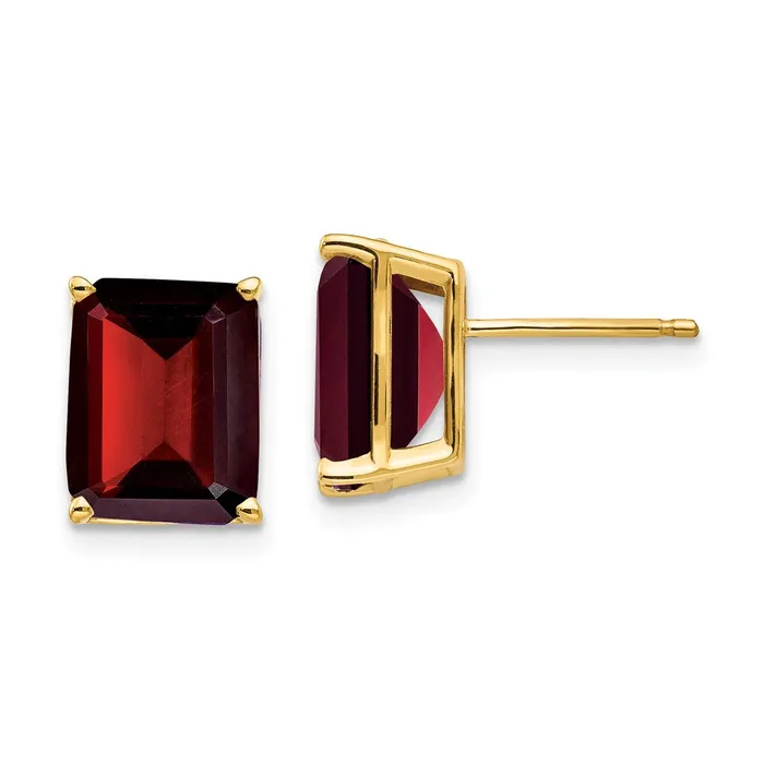 Goldia Earrings 14k Yellow Gold 10x8mm Emerald Cut Garnet Earrings
