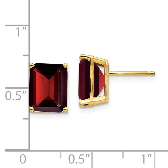 Goldia Earrings 14k Yellow Gold 10x8mm Emerald Cut Garnet Earrings