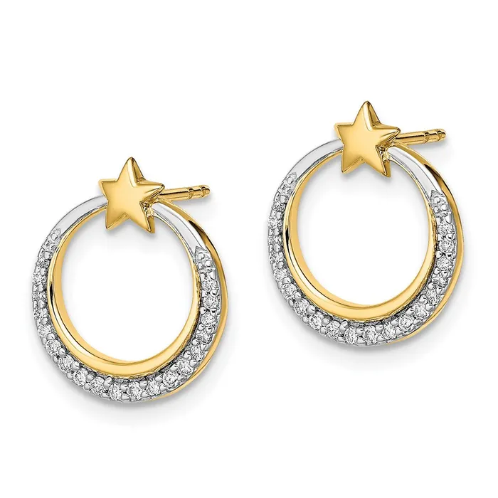 Goldia Earrings 14k Yellow Gold Polished Moon and Stars Real Diamond Post Earrings