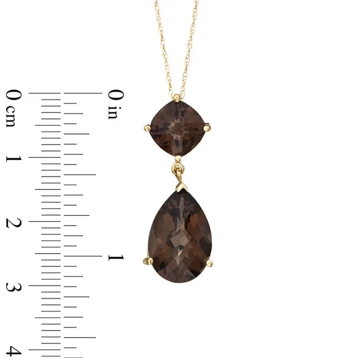 Goldia Earrings Smoky Quartz Double Drop Pendant in 10K Yellow Gold Goldia Earrings Smoky Quartz Double Drop Pendant in 10K Yellow Gold