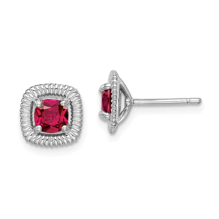 Goldia Earrings Sterling Silver Rhodplat Created Ruby Square Post Earrings