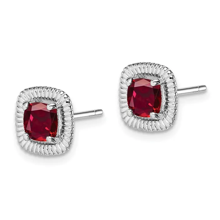 Goldia Earrings Sterling Silver Rhodplat Created Ruby Square Post Earrings