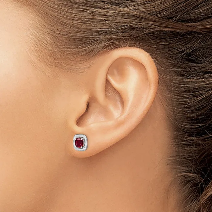 Goldia Earrings Sterling Silver Rhodplat Created Ruby Square Post Earrings