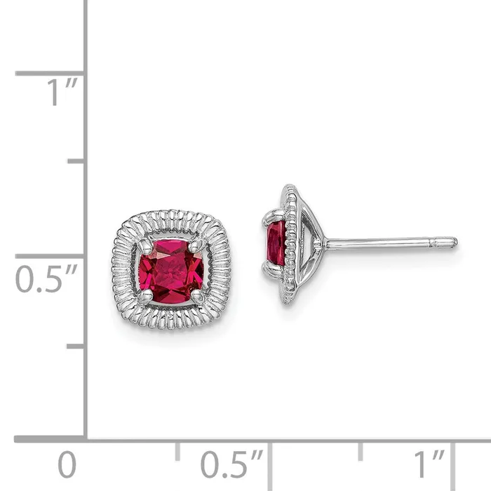 Goldia Earrings Sterling Silver Rhodplat Created Ruby Square Post Earrings