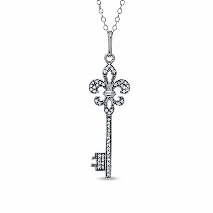 Goldia Necklaces 02 CT TW Natural Diamond FleurdeLis Key Pendant in Sterling Silver Goldia Necklaces 02 CT TW Natural Diamond FleurdeLis Key Pendant in Sterling Silver