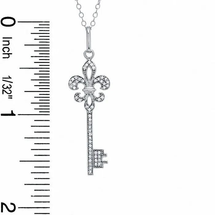 Goldia Necklaces 02 CT TW Natural Diamond FleurdeLis Key Pendant in Sterling Silver Goldia Necklaces 02 CT TW Natural Diamond FleurdeLis Key Pendant in Sterling Silver