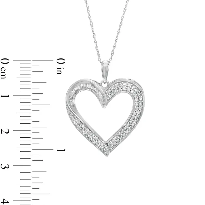 Goldia Necklaces 05 CT TW Baguette and Round Natural Diamond Heart Pendant in 10K White Gold Goldia Necklaces 05 CT TW Baguette and Round Natural Diamond Heart Pendant in 10K White Gold