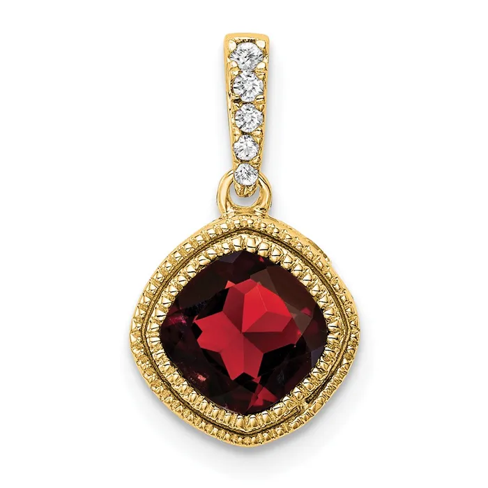 Goldia Necklaces 14K Yellow Gold Cushion Garnet and Real Diamond Pendant