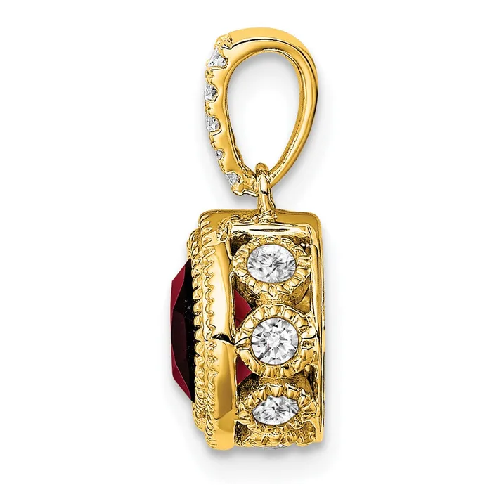 Goldia Necklaces 14K Yellow Gold Cushion Garnet and Real Diamond Pendant