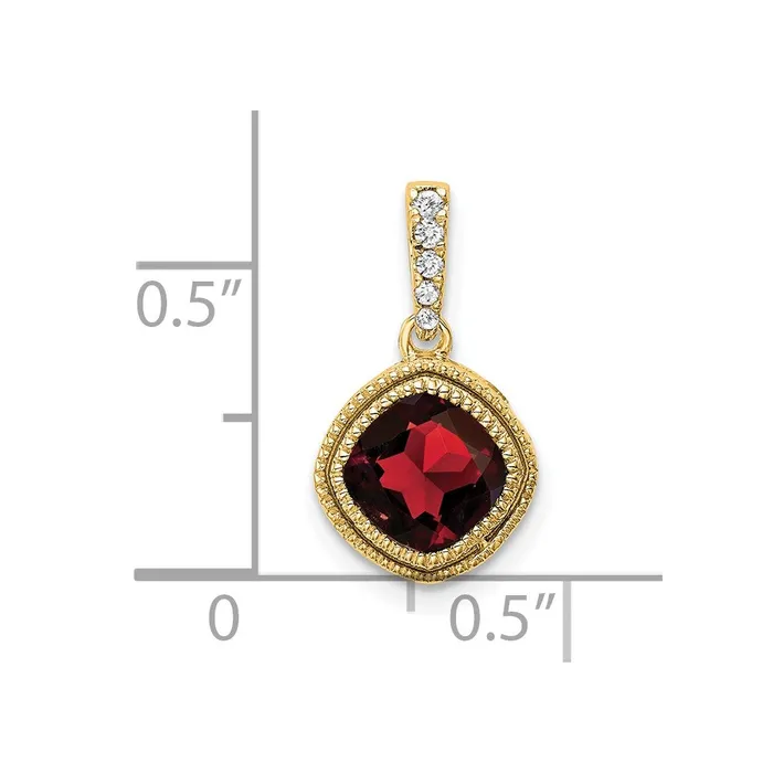 Goldia Necklaces 14K Yellow Gold Cushion Garnet and Real Diamond Pendant