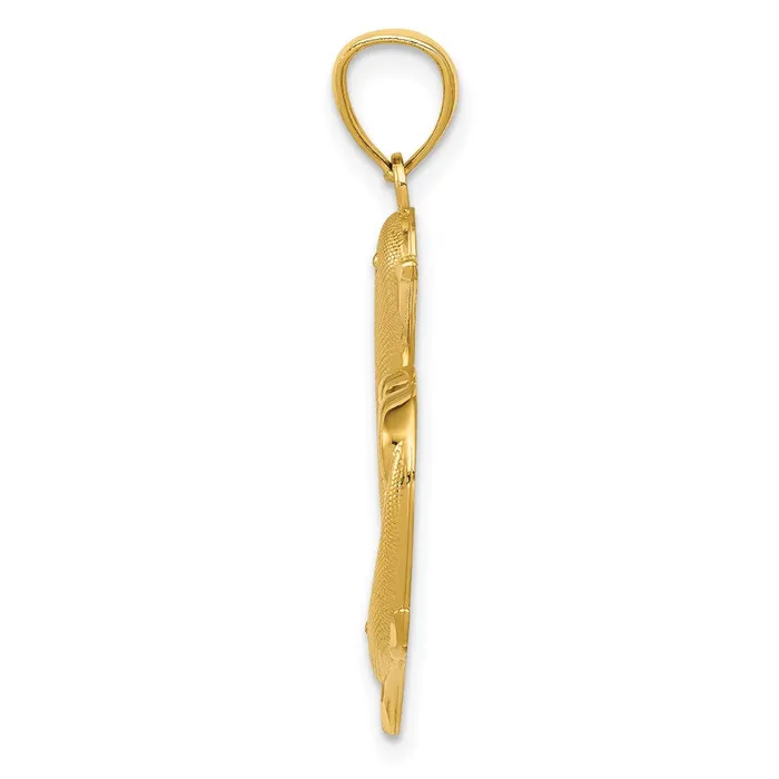 Goldia Necklaces 14k Yellow Gold Gold Polished and Textured Dolphins WHeart Pendant