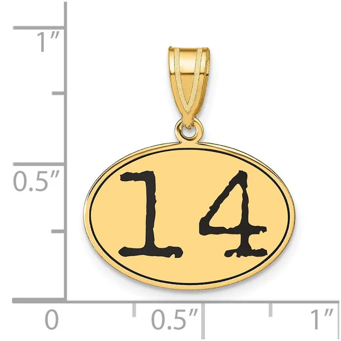 Goldia Necklaces 14k Yellow Gold Polished Number 14 Black Enamel Oval Pendant