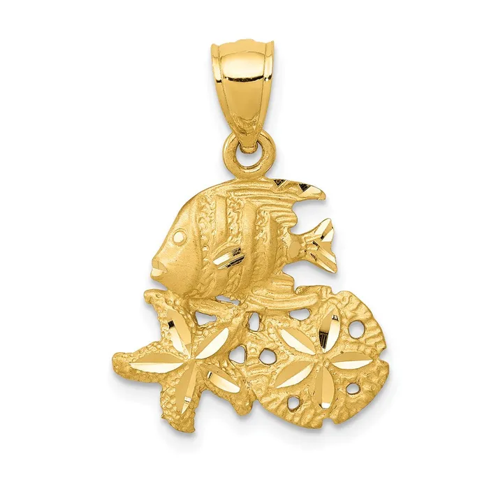 Goldia Necklaces 14k Yellow Gold Satin Diamondcut Fish Starfish and Sand Dollar Pendant Goldia Necklaces 14k Yellow Gold Satin Diamondcut Fish Starfish and Sand Dollar Pendant